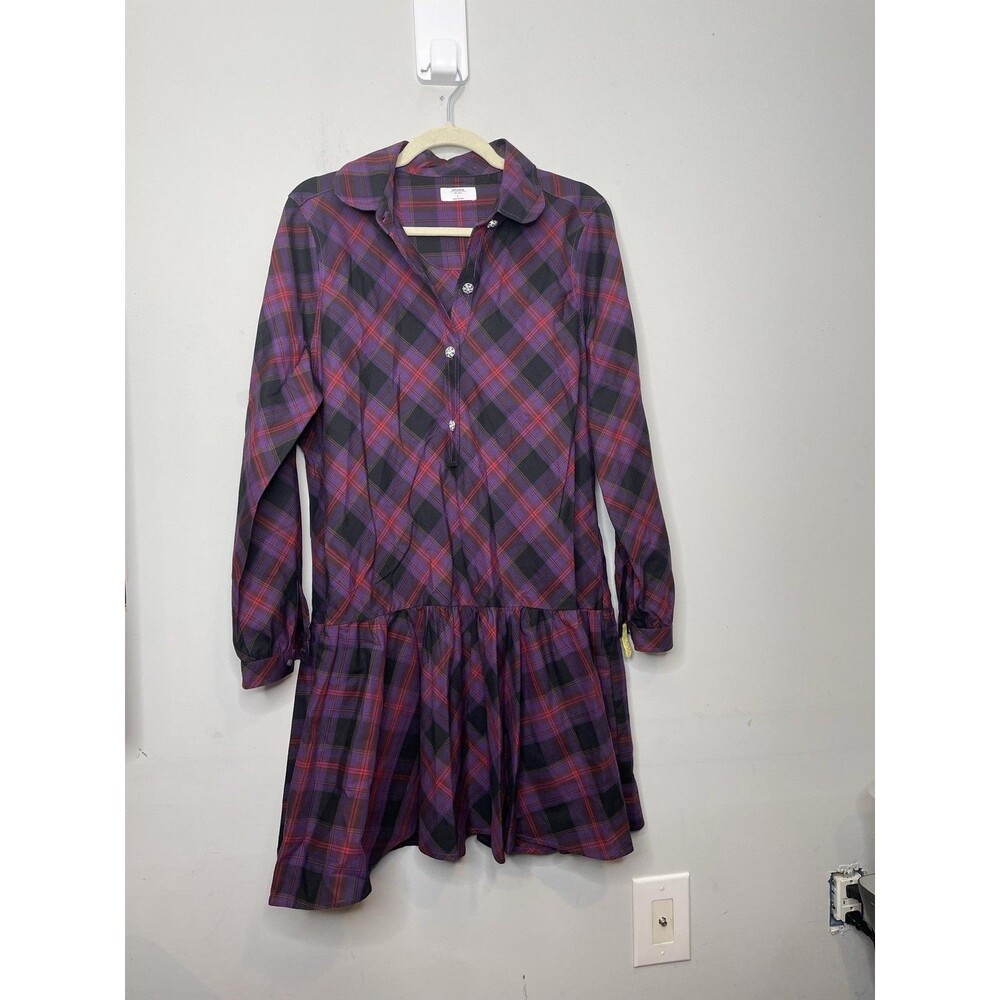UNTUCKit Dress Women Large Purple Black Plaid Cotton Reese Drop Waist Shirt Mini